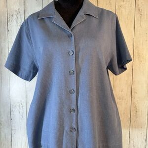 Christopher & Banks Blue Button-Up Linen Blouse